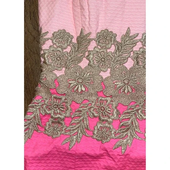 Lilly Pulitzer Kade strapless dress in Pink Tropics with gold embroidery 00 - Picture 2 of 9